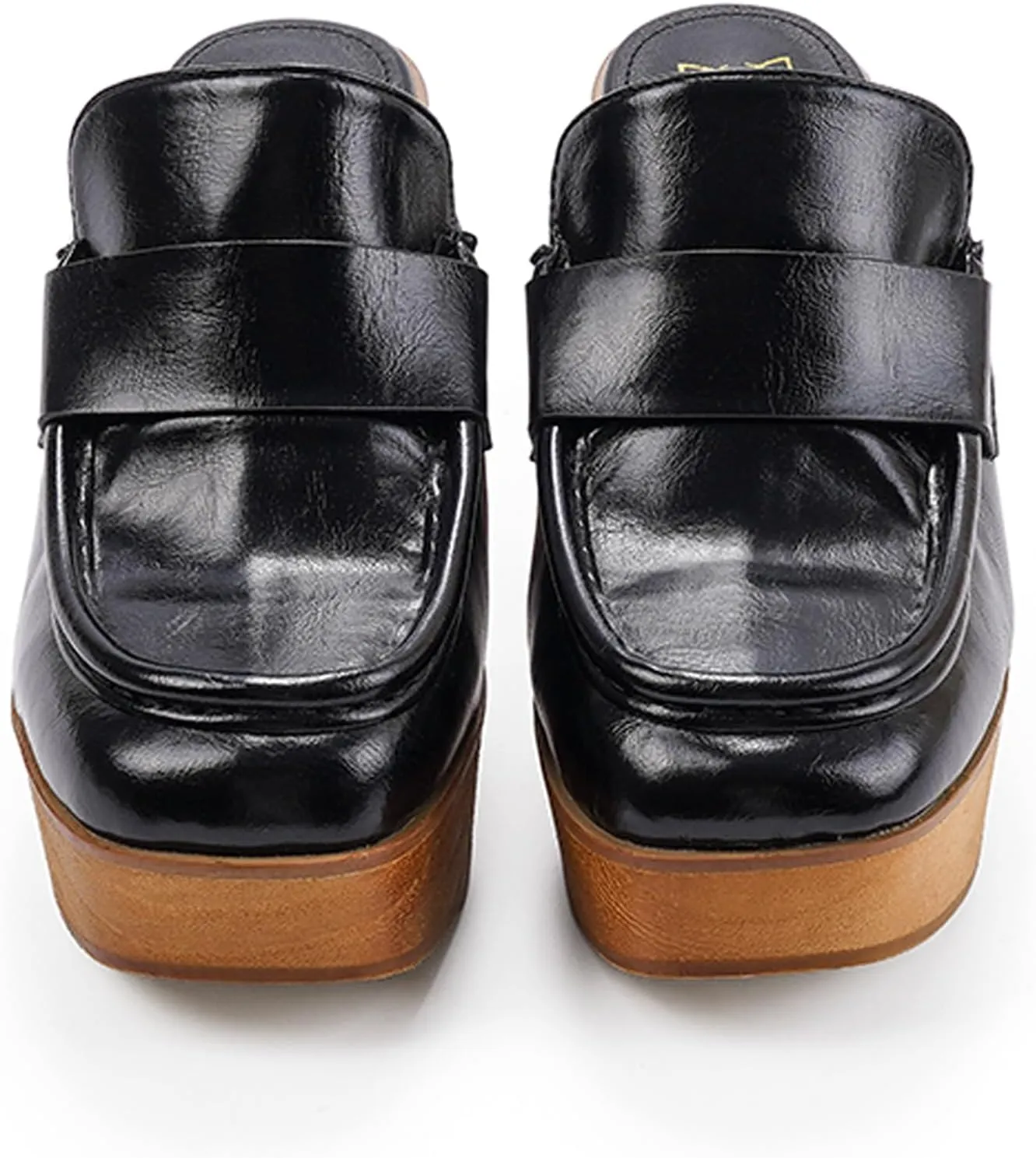 Women's Beige Platform Clogs - Wooden Heel, Closed Toe, Slip-On Mules - Perfect for Casual Occasions