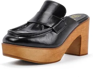 Women's Beige Platform Clogs - Wooden Heel, Closed Toe, Slip-On Mules - Perfect for Casual Occasions