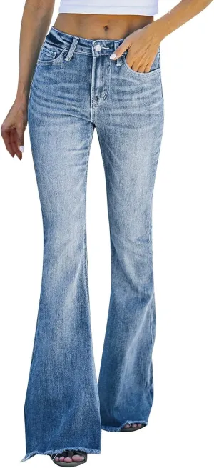 Women's Bell Bottom Mid Rise Baggy Boyfriend Jeans - Stretch Bootcut Denim Pants - Y2K Aesthetic