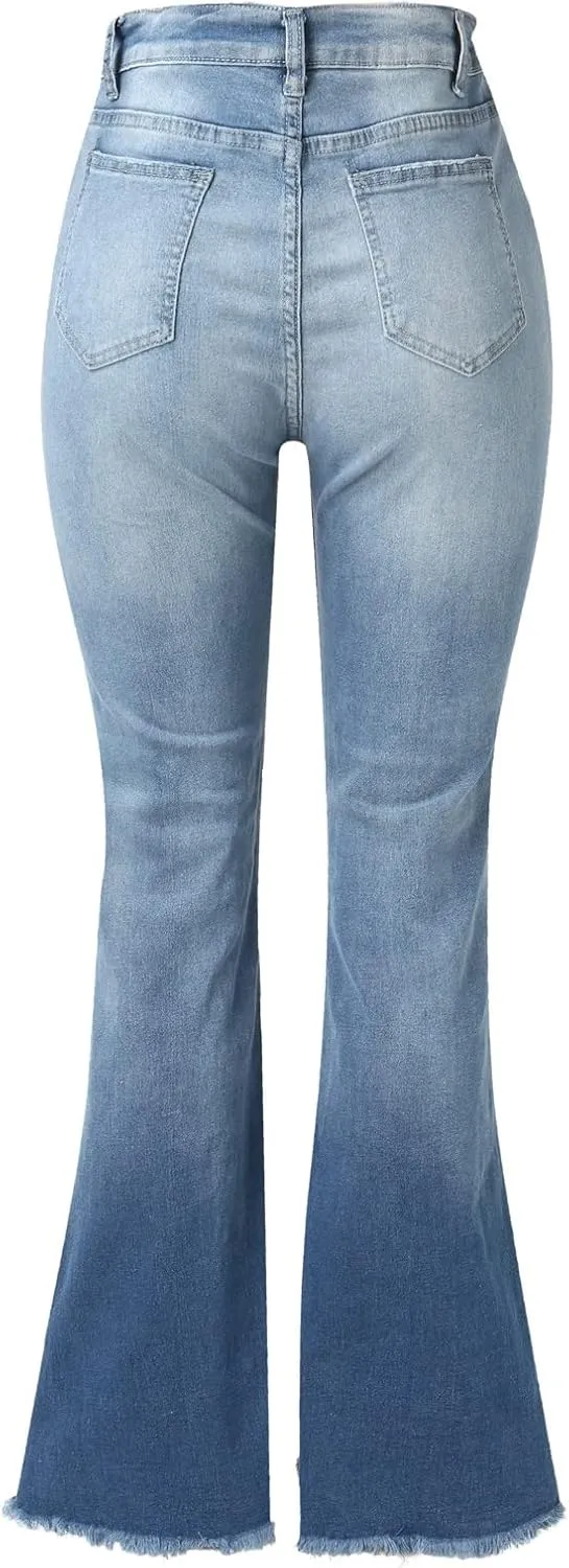 Women's Bell Bottom Mid Rise Baggy Boyfriend Jeans - Stretch Bootcut Denim Pants - Y2K Aesthetic