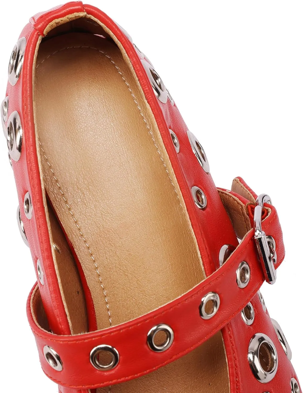 Women's Black Perforated Flat Shoes with Chunky Metallic Ring Embellishments Fashion Casual Loafers Comfortable Walking Slip-On