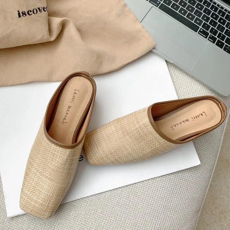 Women's Braided Wedge Mules Sandals Low Heel Loafer Flat Shoes Summer Closed Toe Slides Casual Comfy Vacation Seaside
