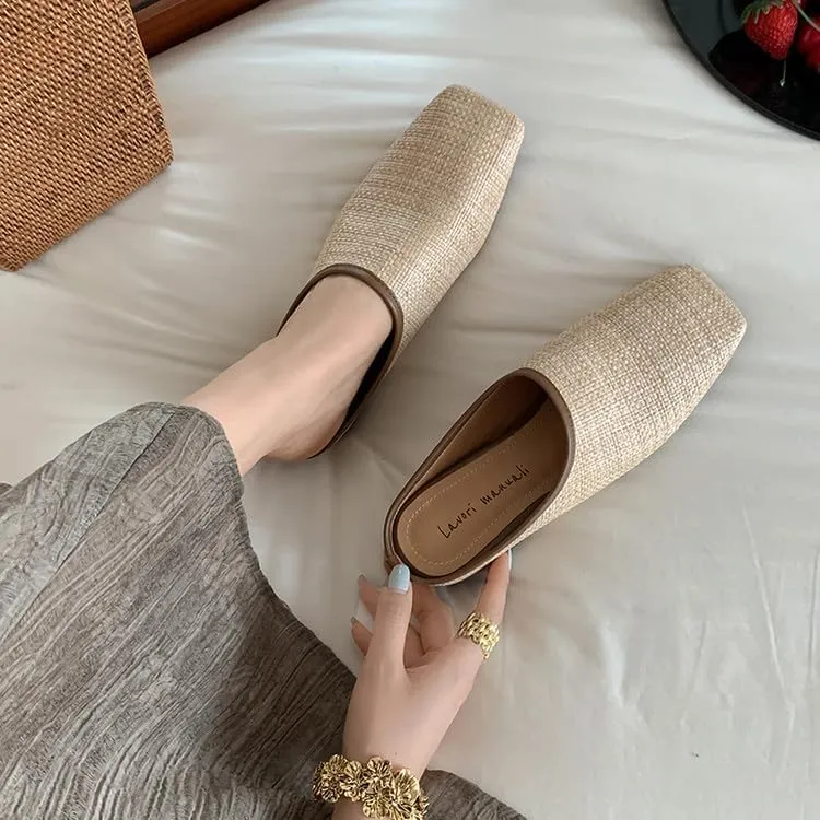Women's Braided Wedge Mules Sandals Low Heel Loafer Flat Shoes Summer Closed Toe Slides Casual Comfy Vacation Seaside