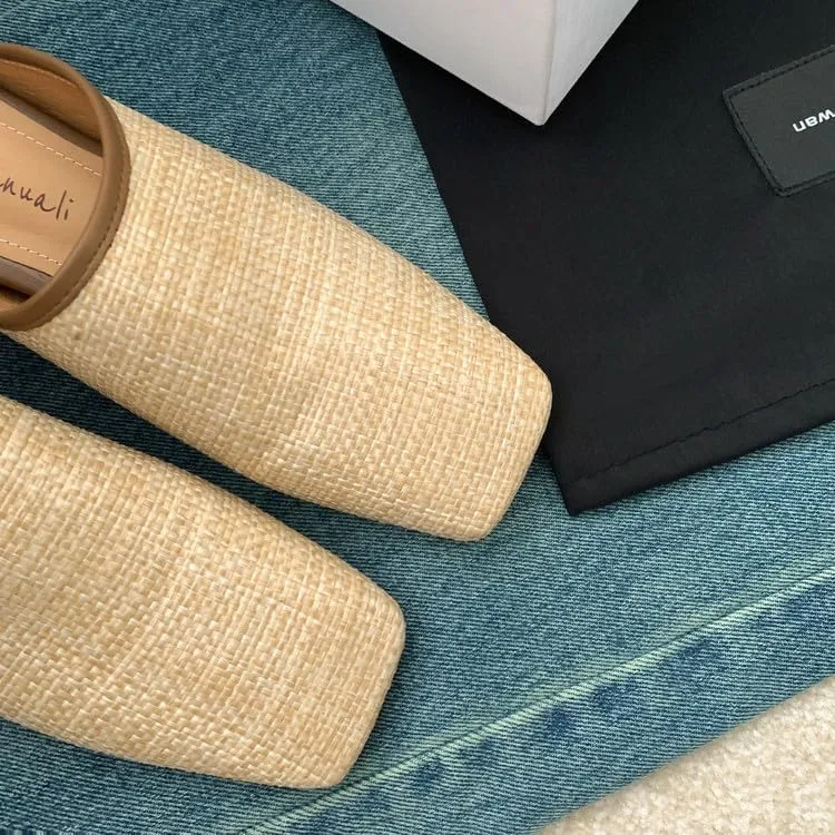 Women's Braided Wedge Mules Sandals Low Heel Loafer Flat Shoes Summer Closed Toe Slides Casual Comfy Vacation Seaside