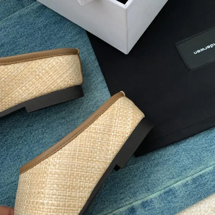 Women's Braided Wedge Mules Sandals Low Heel Loafer Flat Shoes Summer Closed Toe Slides Casual Comfy Vacation Seaside