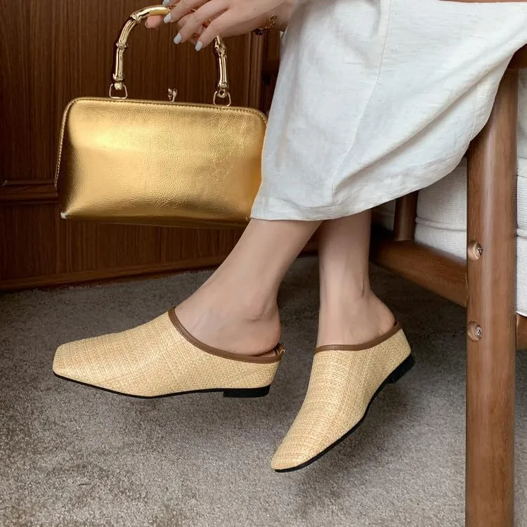 Women's Braided Wedge Mules Sandals Low Heel Loafer Flat Shoes Summer Closed Toe Slides Casual Comfy Vacation Seaside