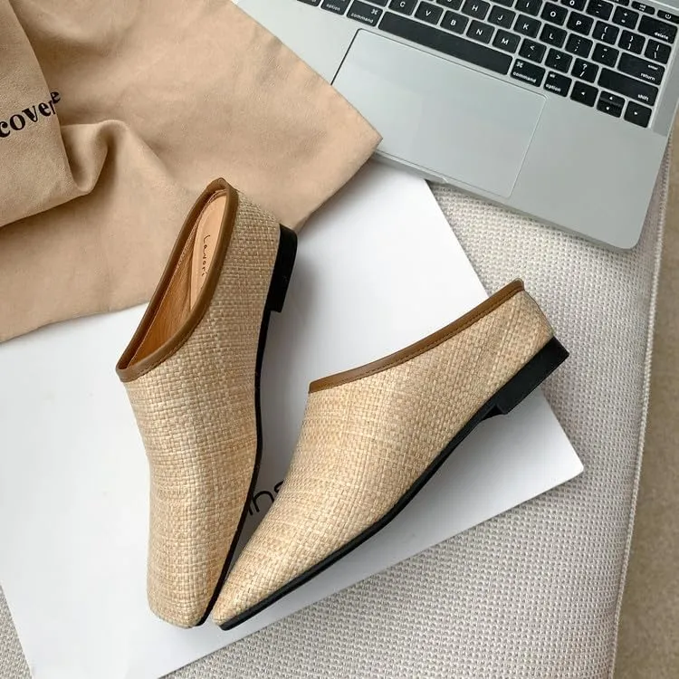 Women's Braided Wedge Mules Sandals Low Heel Loafer Flat Shoes Summer Closed Toe Slides Casual Comfy Vacation Seaside