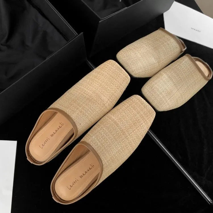 Women's Braided Wedge Mules Sandals Low Heel Loafer Flat Shoes Summer Closed Toe Slides Casual Comfy Vacation Seaside
