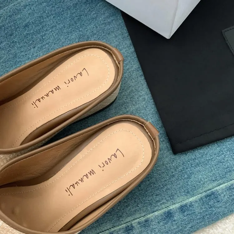 Women's Braided Wedge Mules Sandals Low Heel Loafer Flat Shoes Summer Closed Toe Slides Casual Comfy Vacation Seaside