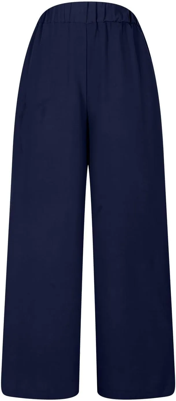 Women's Casual Wide Leg Loose Fashion Trousers Elastic Waisted Palazzo Pants Lounge Work Trouser with Pockets