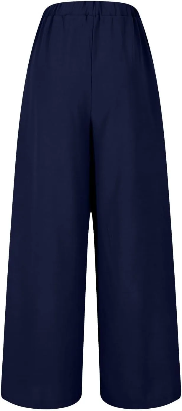 Women's Casual Wide Leg Loose Fashion Trousers Elastic Waisted Palazzo Pants Lounge Work Trouser with Pockets