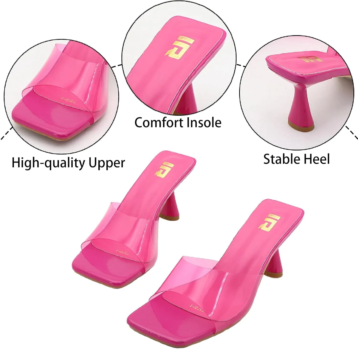 Women's Clear Strap Square Toe Stilettos Sandals Slip-on Sexy Jelly Color Comfortable Open Toe High Heels Mules for Summer Party Prom Date Dress Slides