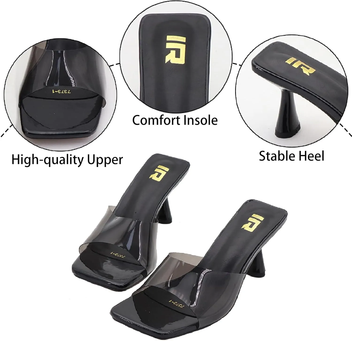 Women's Clear Strap Square Toe Stilettos Sandals Slip-on Sexy Jelly Color Comfortable Open Toe High Heels Mules for Summer Party Prom Date Dress Slides