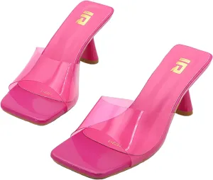 Women's Clear Strap Square Toe Stilettos Sandals Slip-on Sexy Jelly Color Comfortable Open Toe High Heels Mules for Summer Party Prom Date Dress Slides