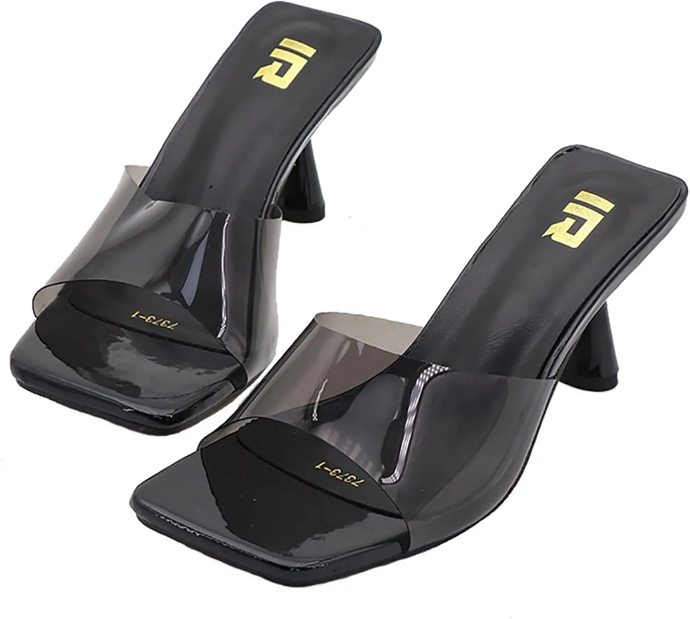 Women's Clear Strap Square Toe Stilettos Sandals Slip-on Sexy Jelly Color Comfortable Open Toe High Heels Mules for Summer Party Prom Date Dress Slides