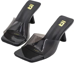 Women's Clear Strap Square Toe Stilettos Sandals Slip-on Sexy Jelly Color Comfortable Open Toe High Heels Mules for Summer Party Prom Date Dress Slides