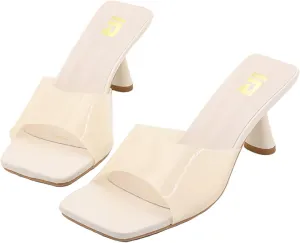 Women's Clear Strap Square Toe Stilettos Sandals Slip-on Sexy Jelly Color Comfortable Open Toe High Heels Mules for Summer Party Prom Date Dress Slides