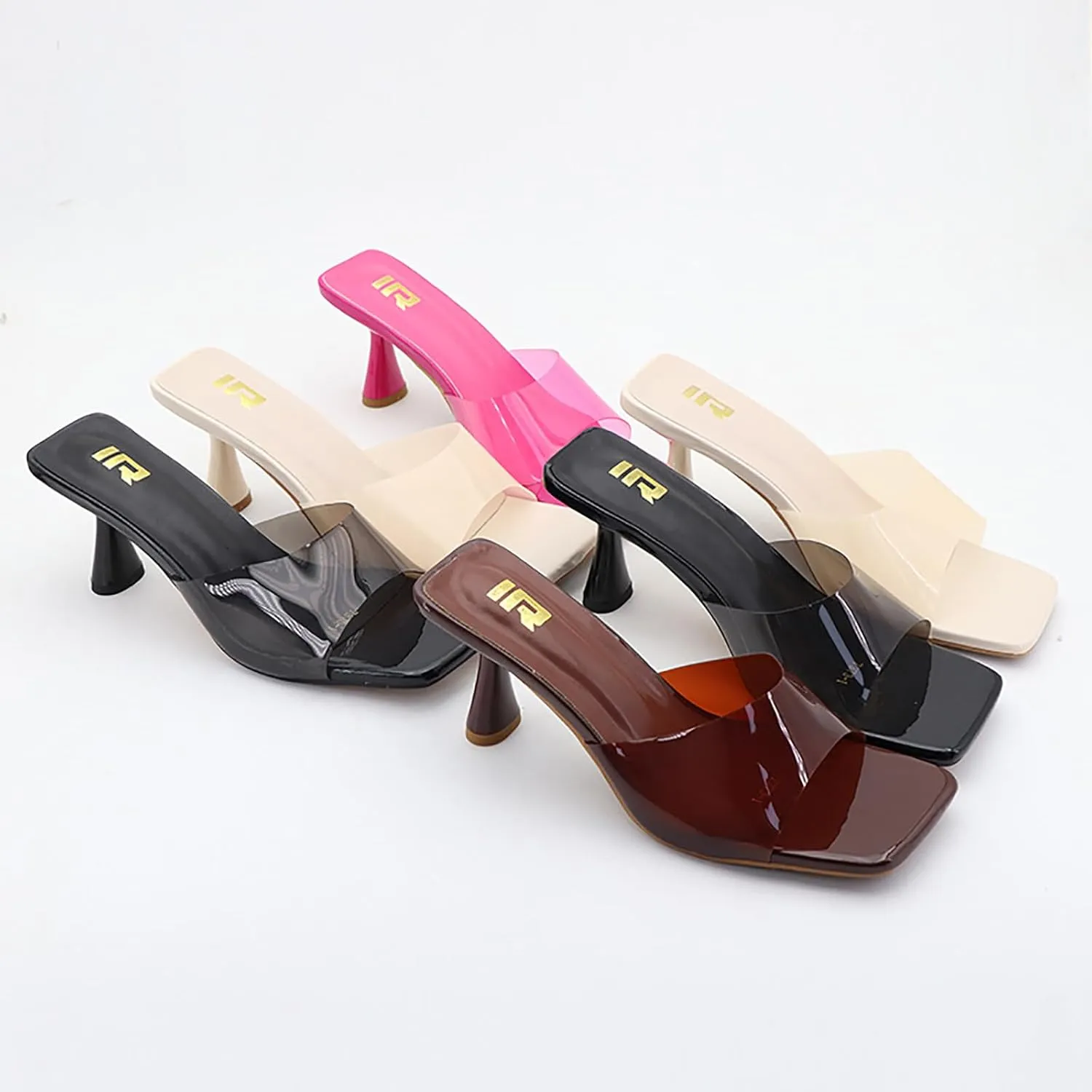 Women's Clear Strap Square Toe Stilettos Sandals Slip-on Sexy Jelly Color Comfortable Open Toe High Heels Mules for Summer Party Prom Date Dress Slides