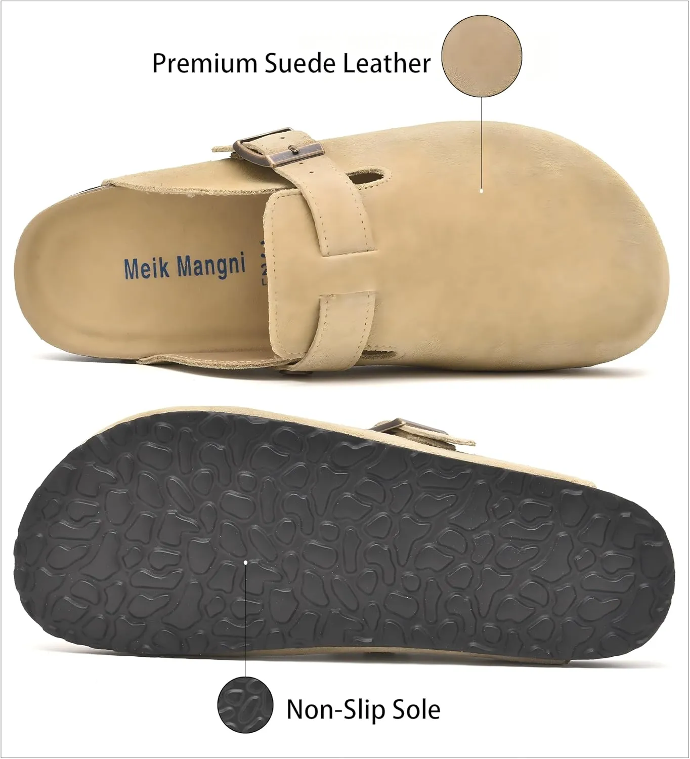 Womens Clogs Soft Leather Mules Cork Footbed Sandals Non-Slip Comfort Potato Shoes