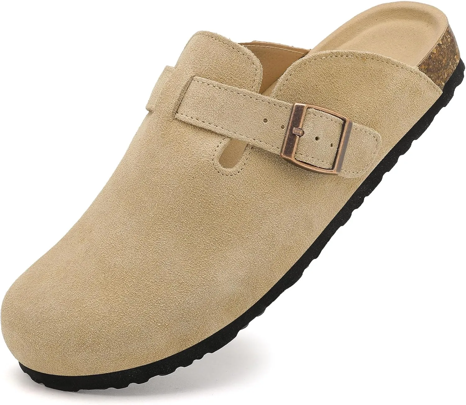 Womens Clogs Soft Leather Mules Cork Footbed Sandals Non-Slip Comfort Potato Shoes