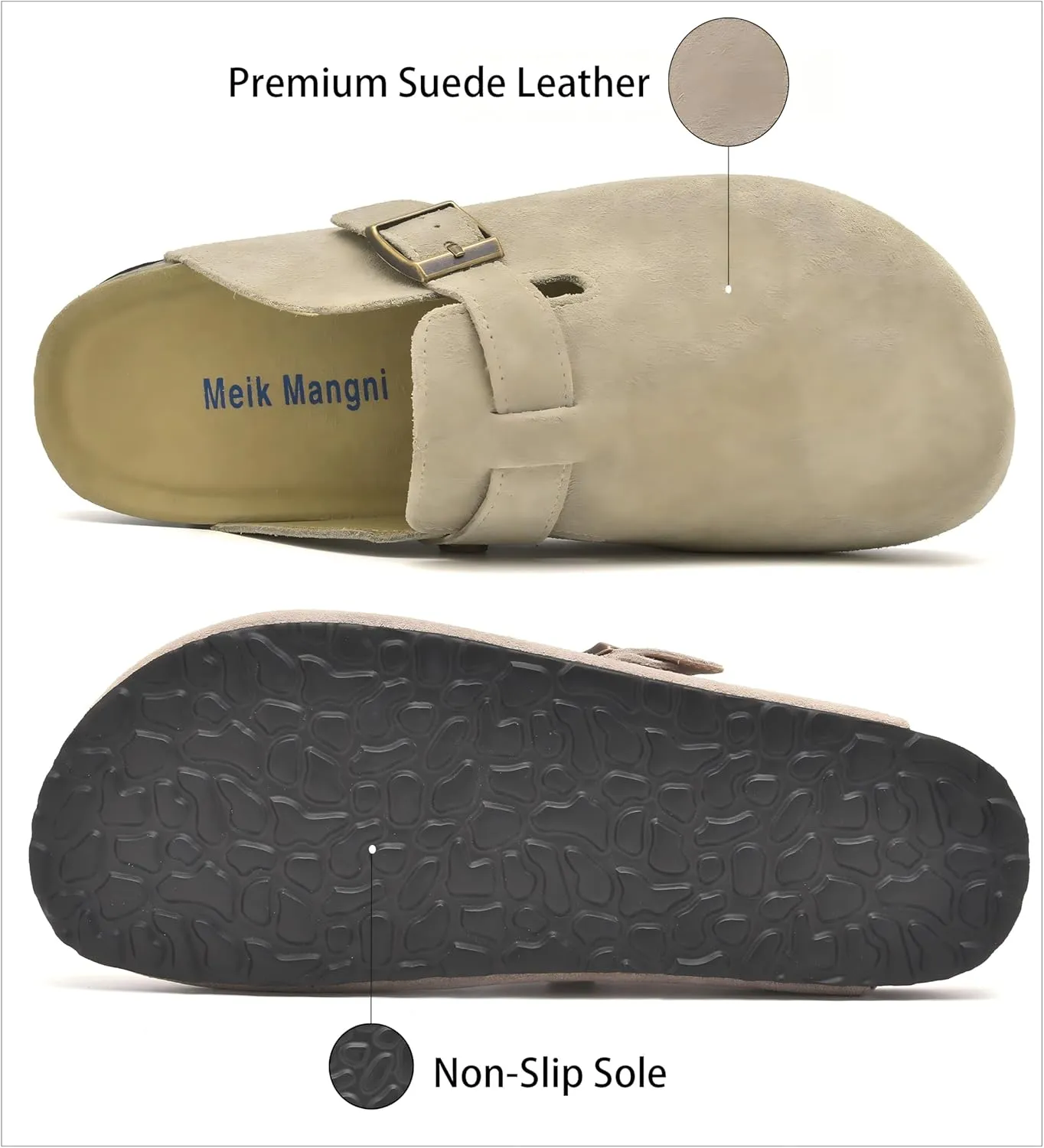 Womens Clogs Soft Leather Mules Cork Footbed Sandals Non-Slip Comfort Potato Shoes