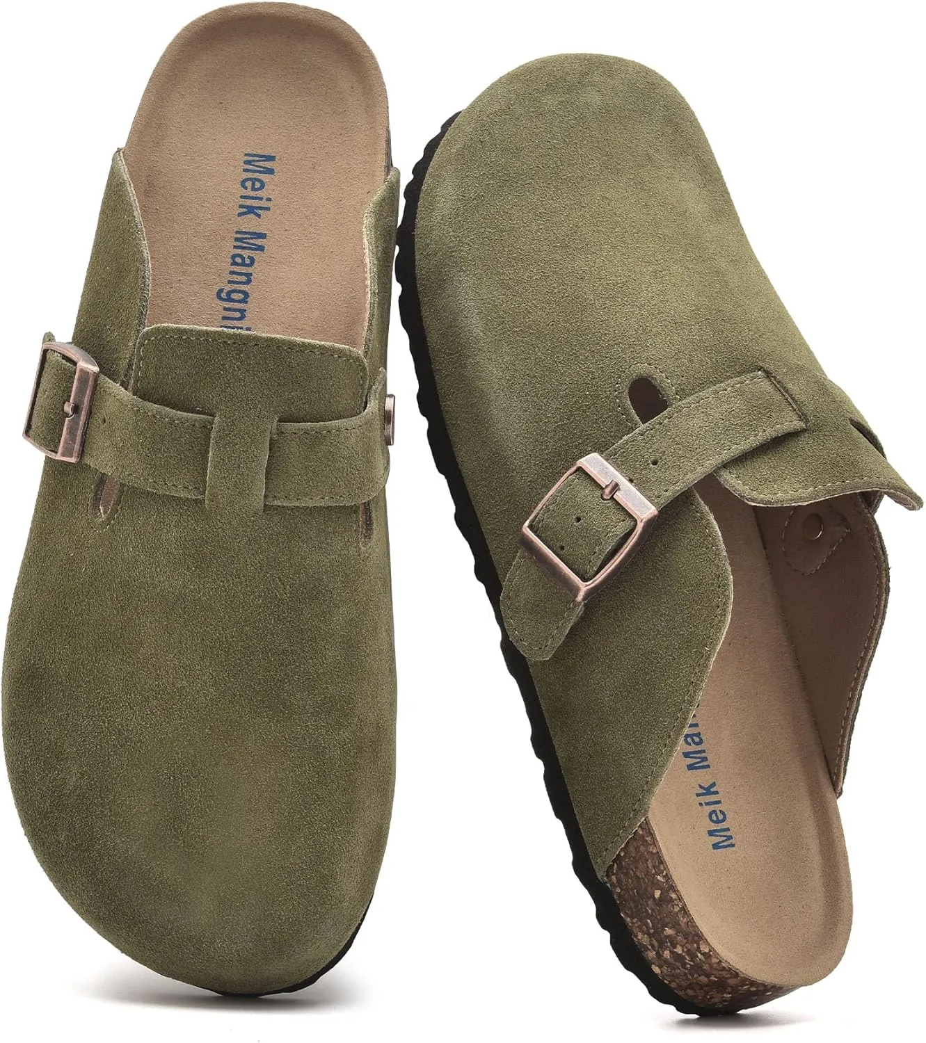 Womens Clogs Soft Leather Mules Cork Footbed Sandals Non-Slip Comfort Potato Shoes