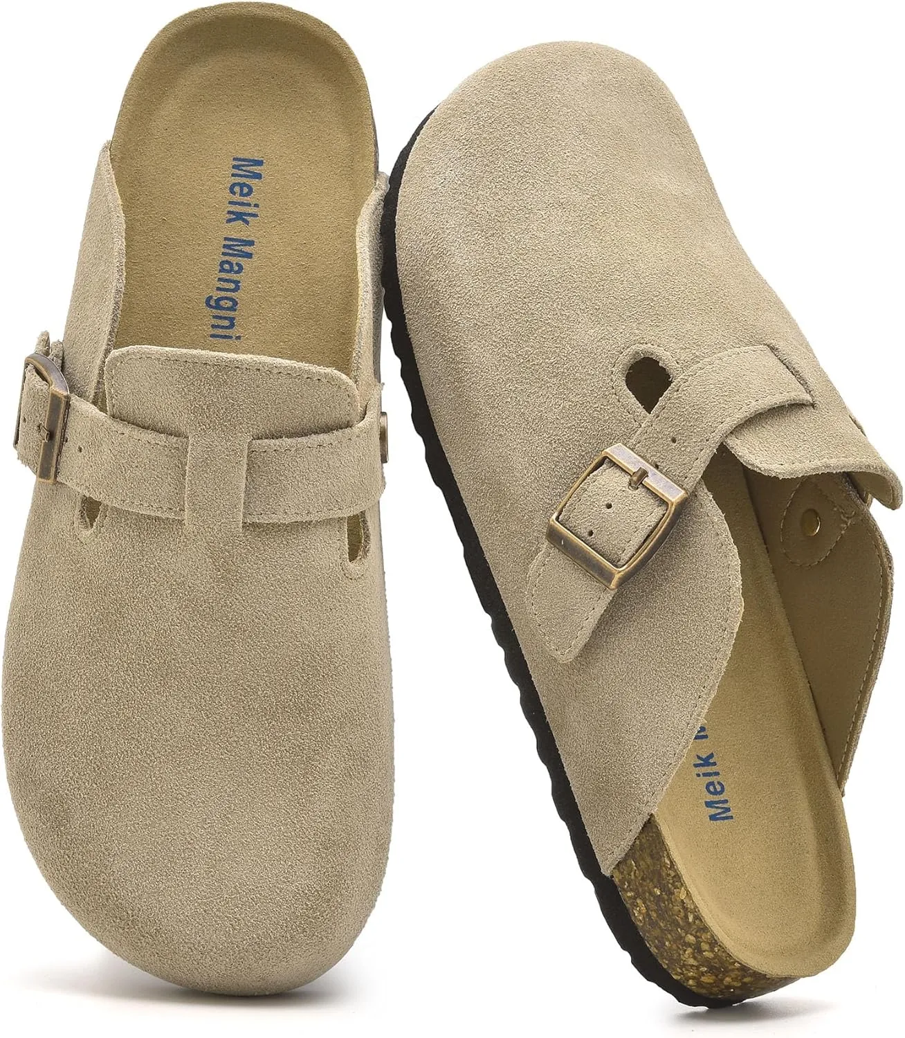 Womens Clogs Soft Leather Mules Cork Footbed Sandals Non-Slip Comfort Potato Shoes