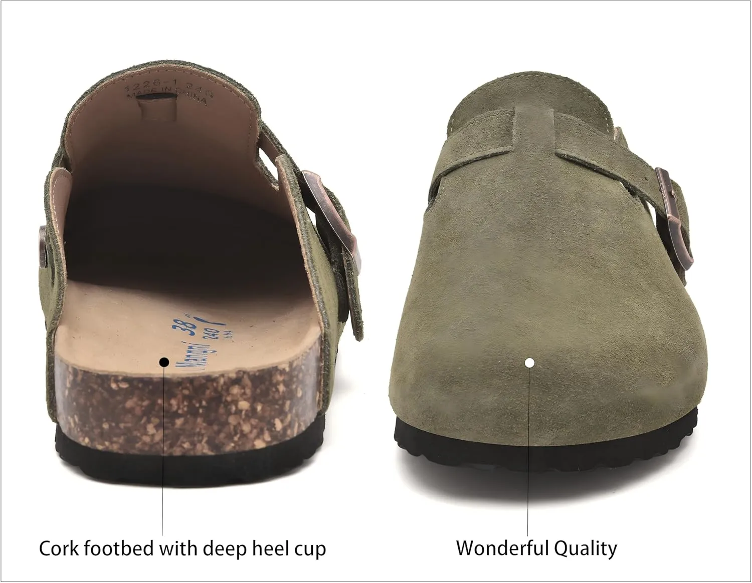 Womens Clogs Soft Leather Mules Cork Footbed Sandals Non-Slip Comfort Potato Shoes