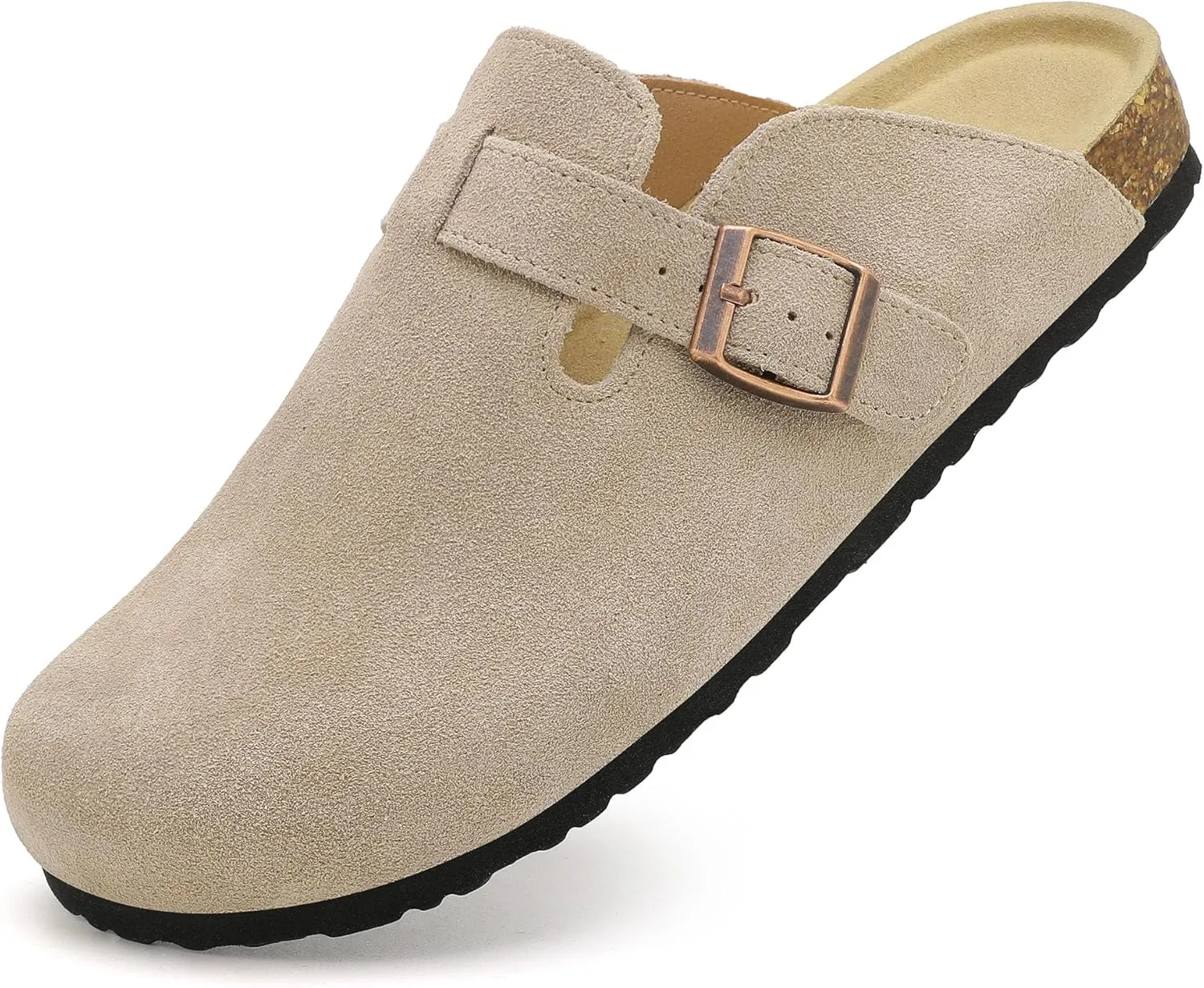 Womens Clogs Soft Leather Mules Cork Footbed Sandals Non-Slip Comfort Potato Shoes