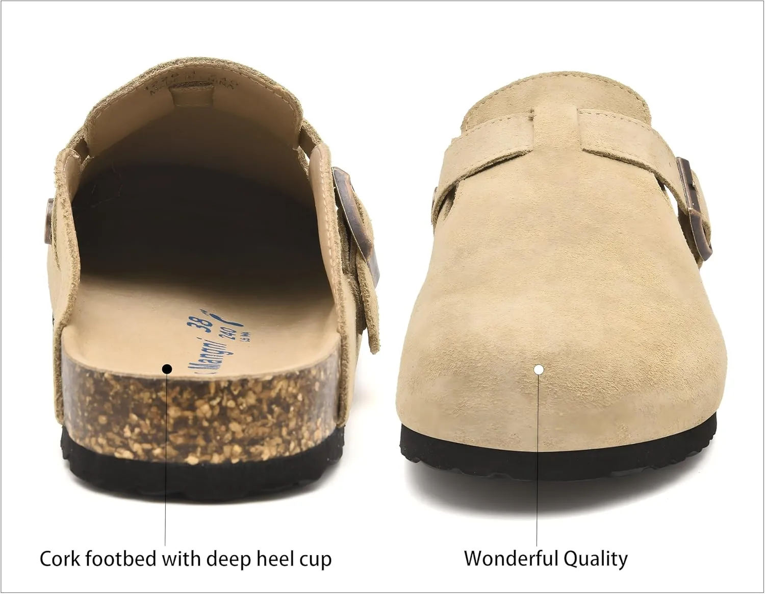 Womens Clogs Soft Leather Mules Cork Footbed Sandals Non-Slip Comfort Potato Shoes