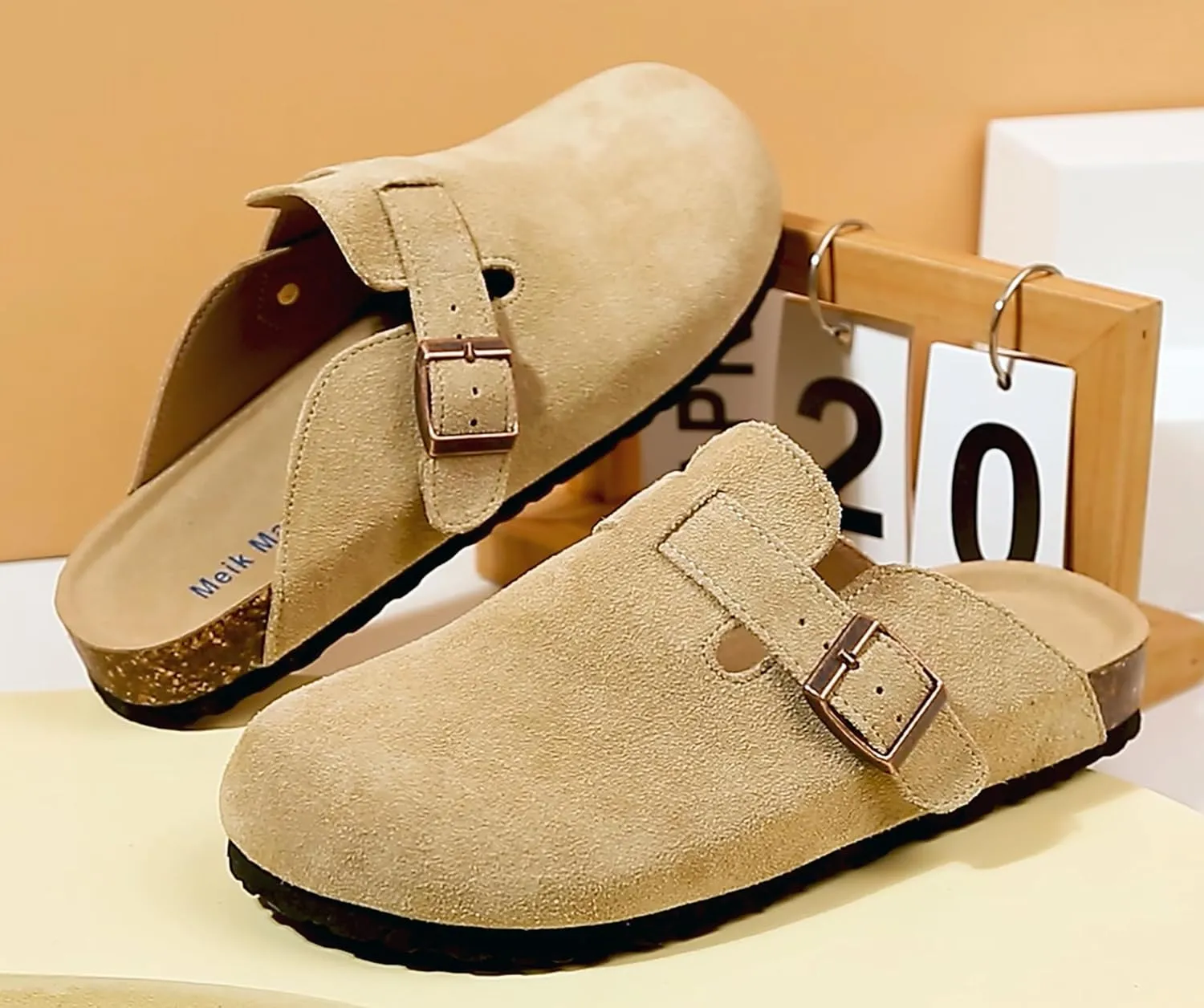 Womens Clogs Soft Leather Mules Cork Footbed Sandals Non-Slip Comfort Potato Shoes