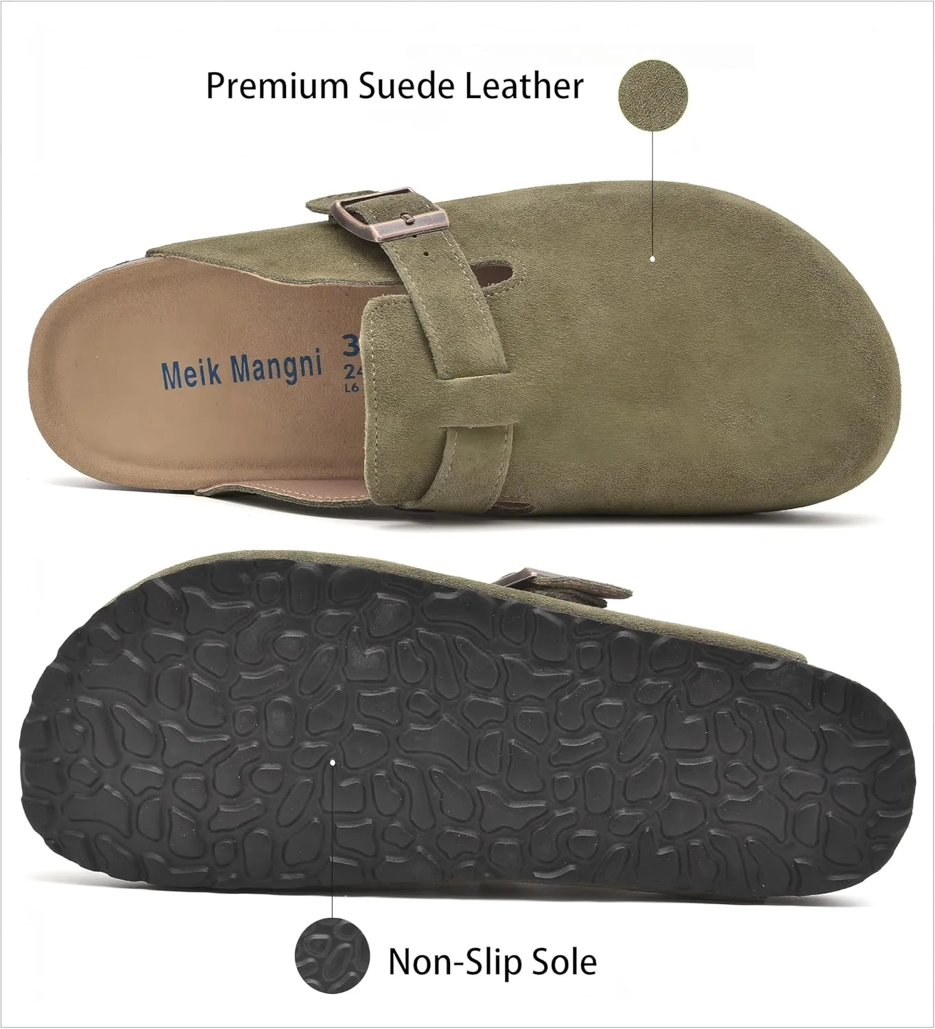 Womens Clogs Soft Leather Mules Cork Footbed Sandals Non-Slip Comfort Potato Shoes