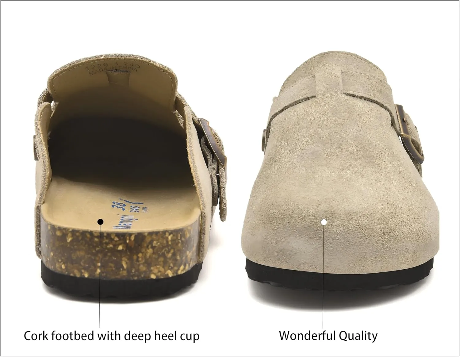 Womens Clogs Soft Leather Mules Cork Footbed Sandals Non-Slip Comfort Potato Shoes