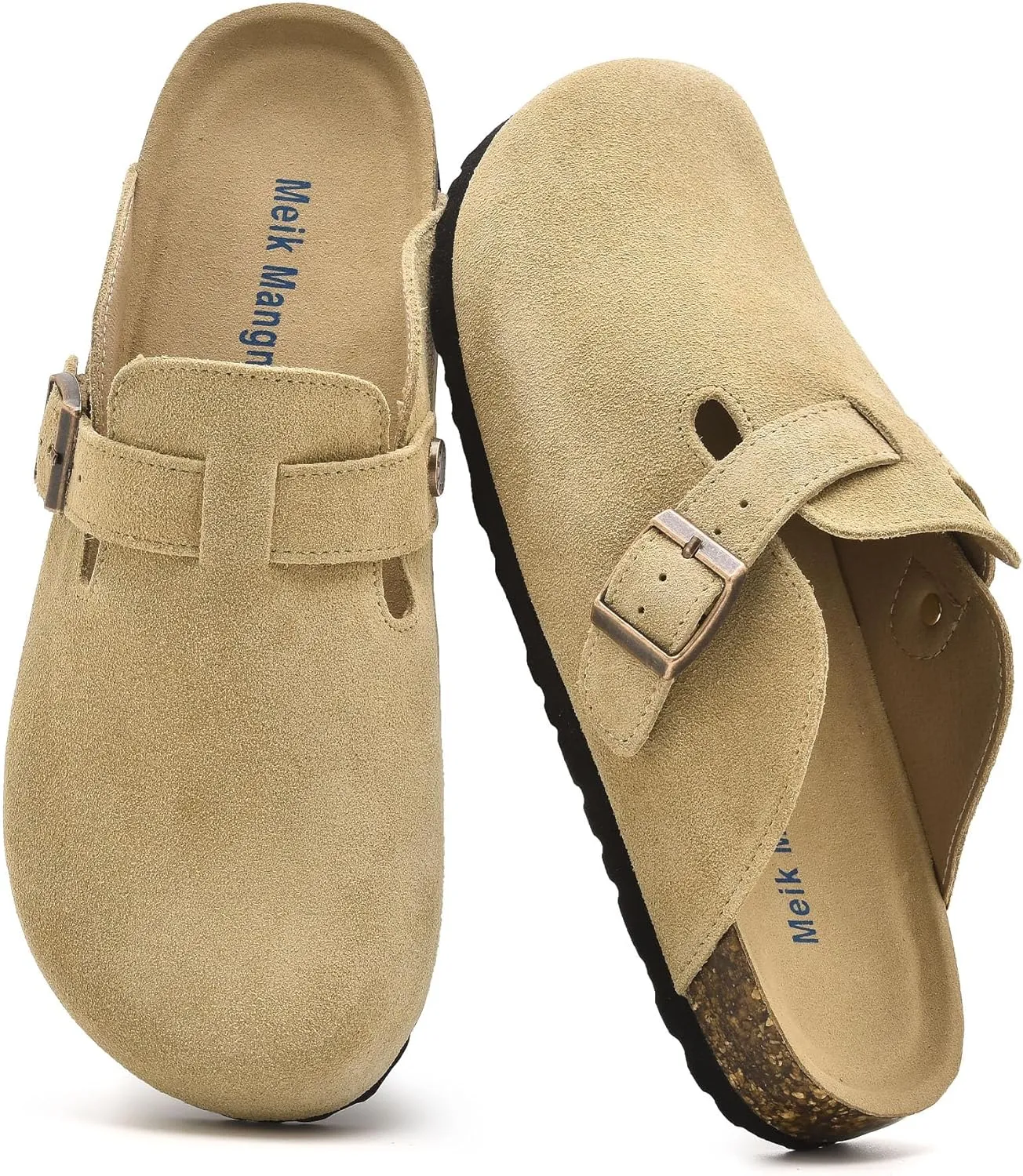 Womens Clogs Soft Leather Mules Cork Footbed Sandals Non-Slip Comfort Potato Shoes