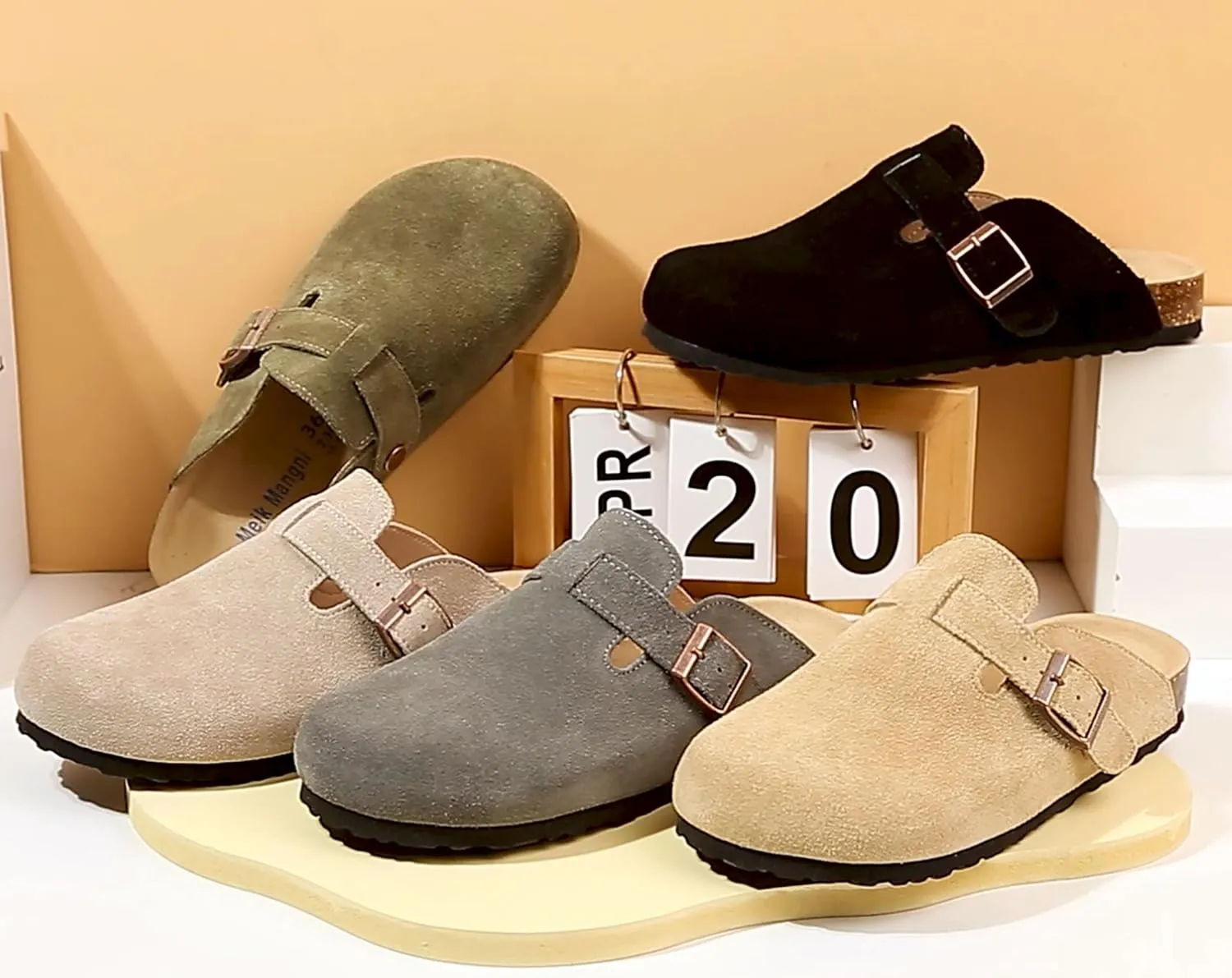 Womens Clogs Soft Leather Mules Cork Footbed Sandals Non-Slip Comfort Potato Shoes