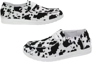 Womens Cow Print Shoes Denim Canvas Sneakers Leopard Walking Shoes Casual Comfortable Slip on Flat Loafers Lace-Up Outdoor Shoes