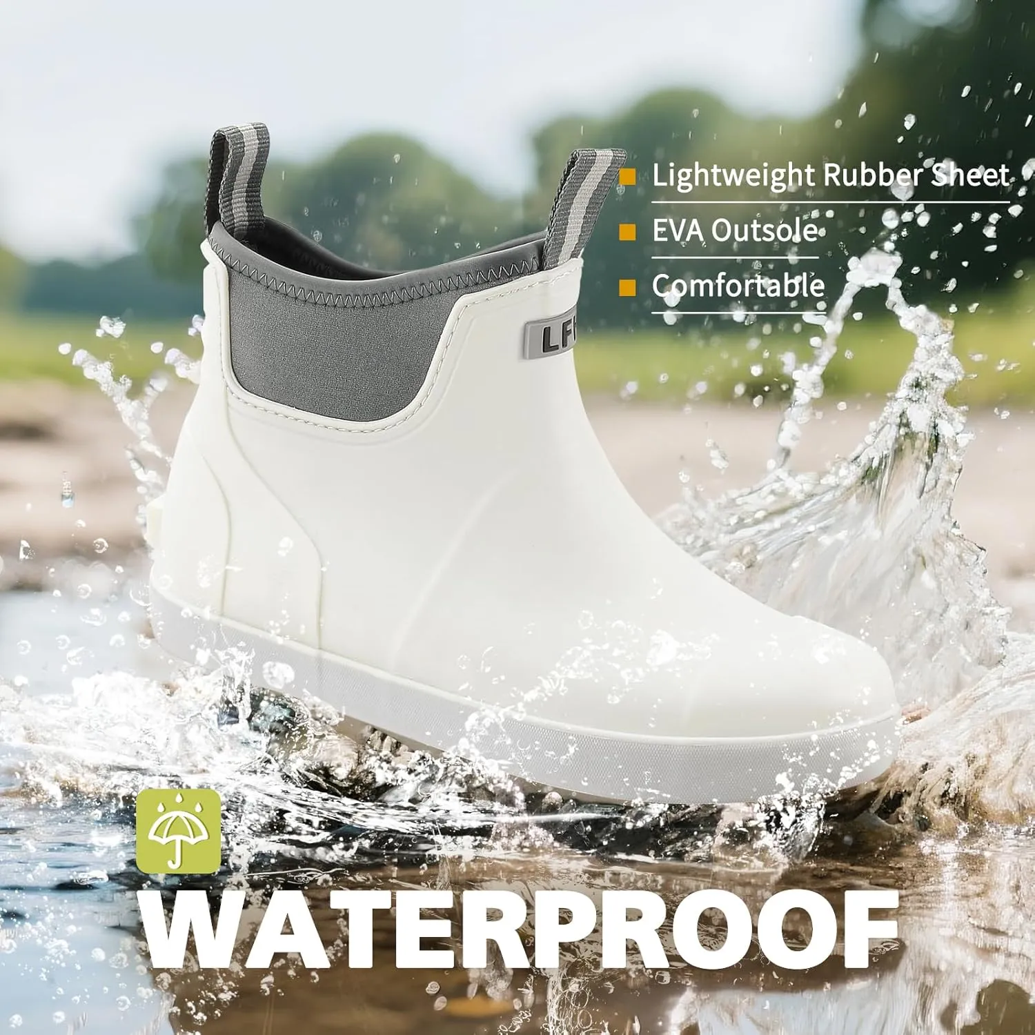Women's Deck Boots, Waterproof Ankle Rain Boots with Anti-Slip Traction, Rubber Garden & Fishing Boots for Boating, Camping, Farming & Outdoor Work