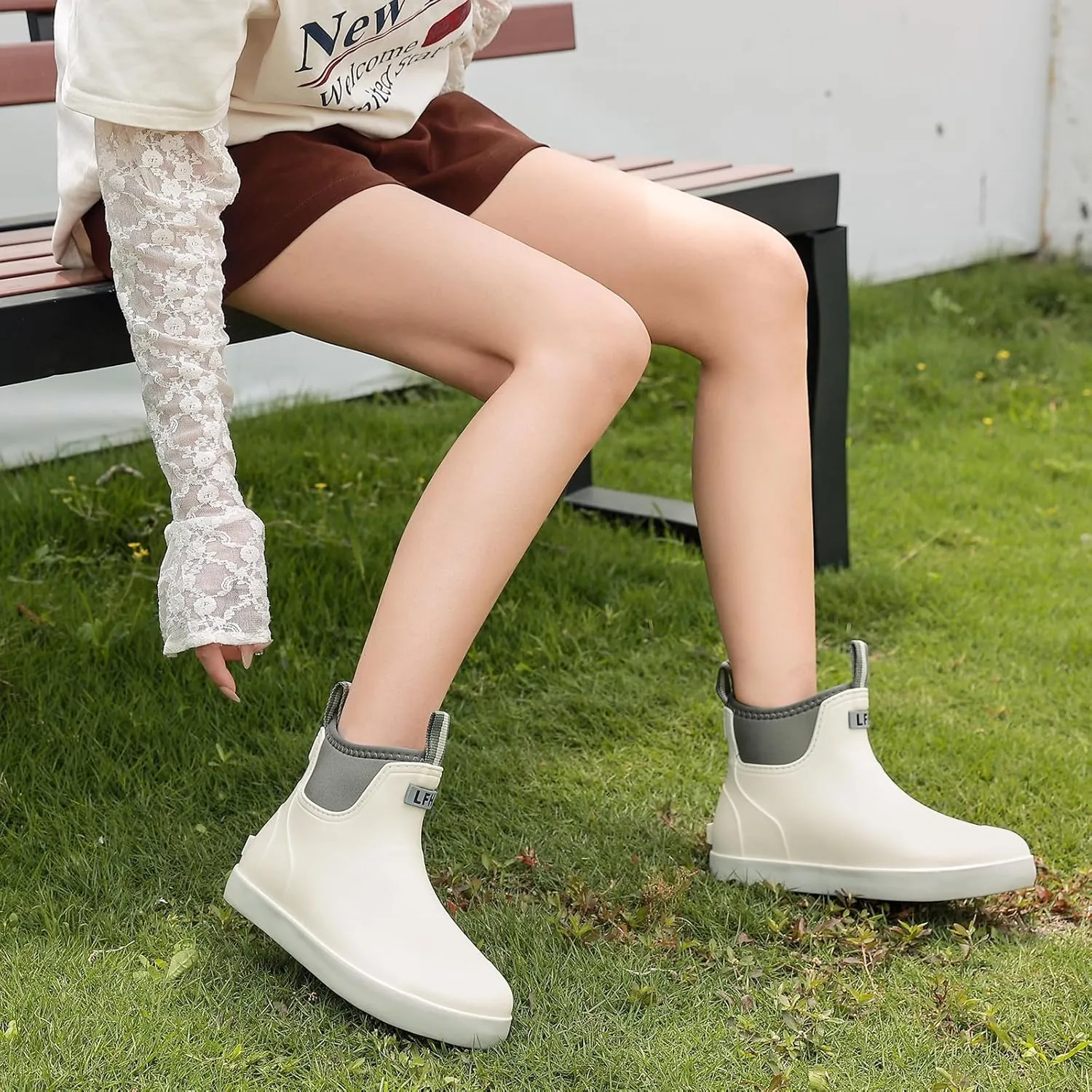 Women's Deck Boots, Waterproof Ankle Rain Boots with Anti-Slip Traction, Rubber Garden & Fishing Boots for Boating, Camping, Farming & Outdoor Work
