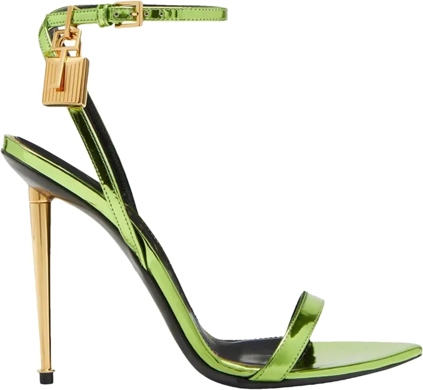 Women's Designer Padlock Gladiator Sandals, Black 10CM High Heel Pointed Toe Party Pumps