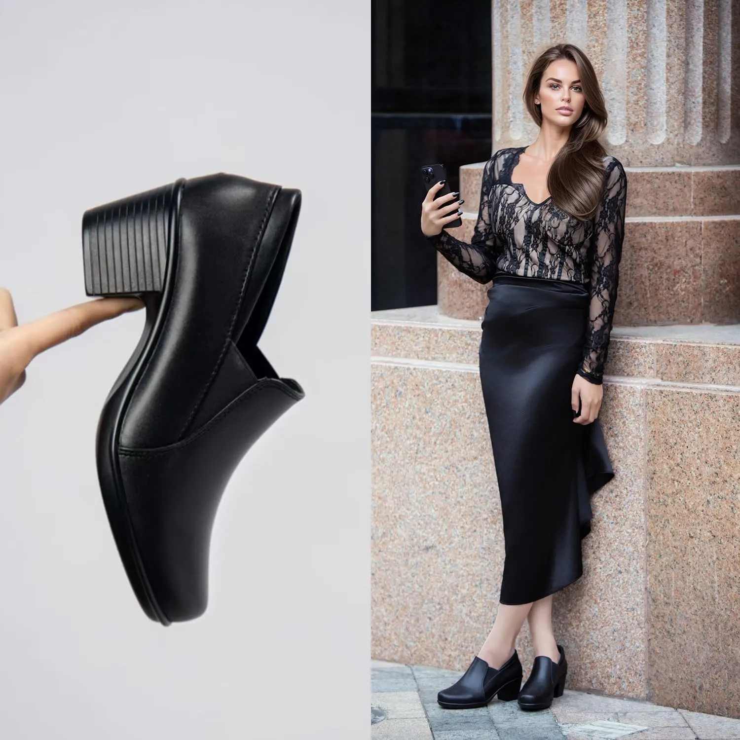 Women's Dress Shoes 2024 - Low, Comfortable Heeled Loafers with Chunky Block for Work, Casual and Office Business. Slip-on Pumps