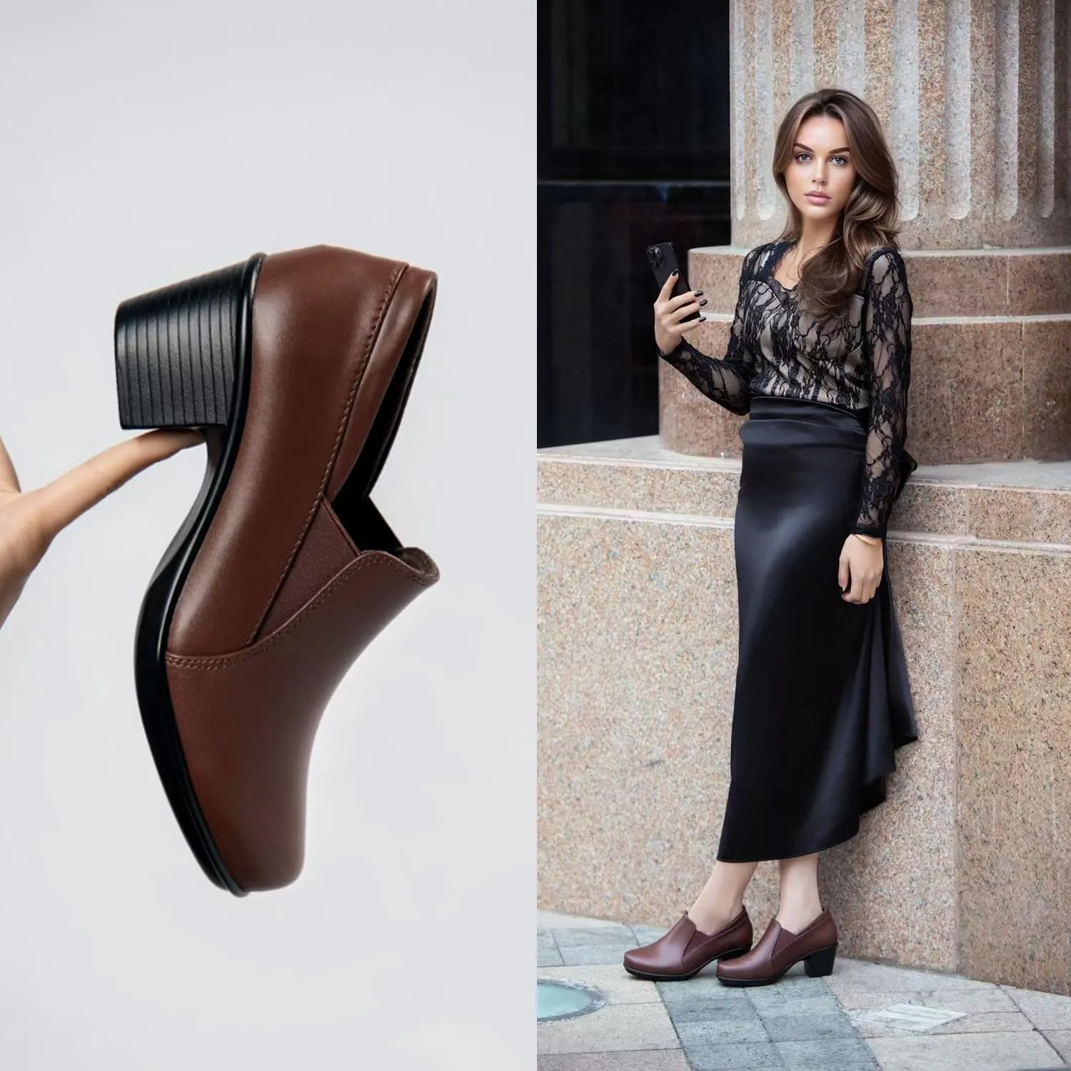 Women's Dress Shoes 2024 - Low, Comfortable Heeled Loafers with Chunky Block for Work, Casual and Office Business. Slip-on Pumps