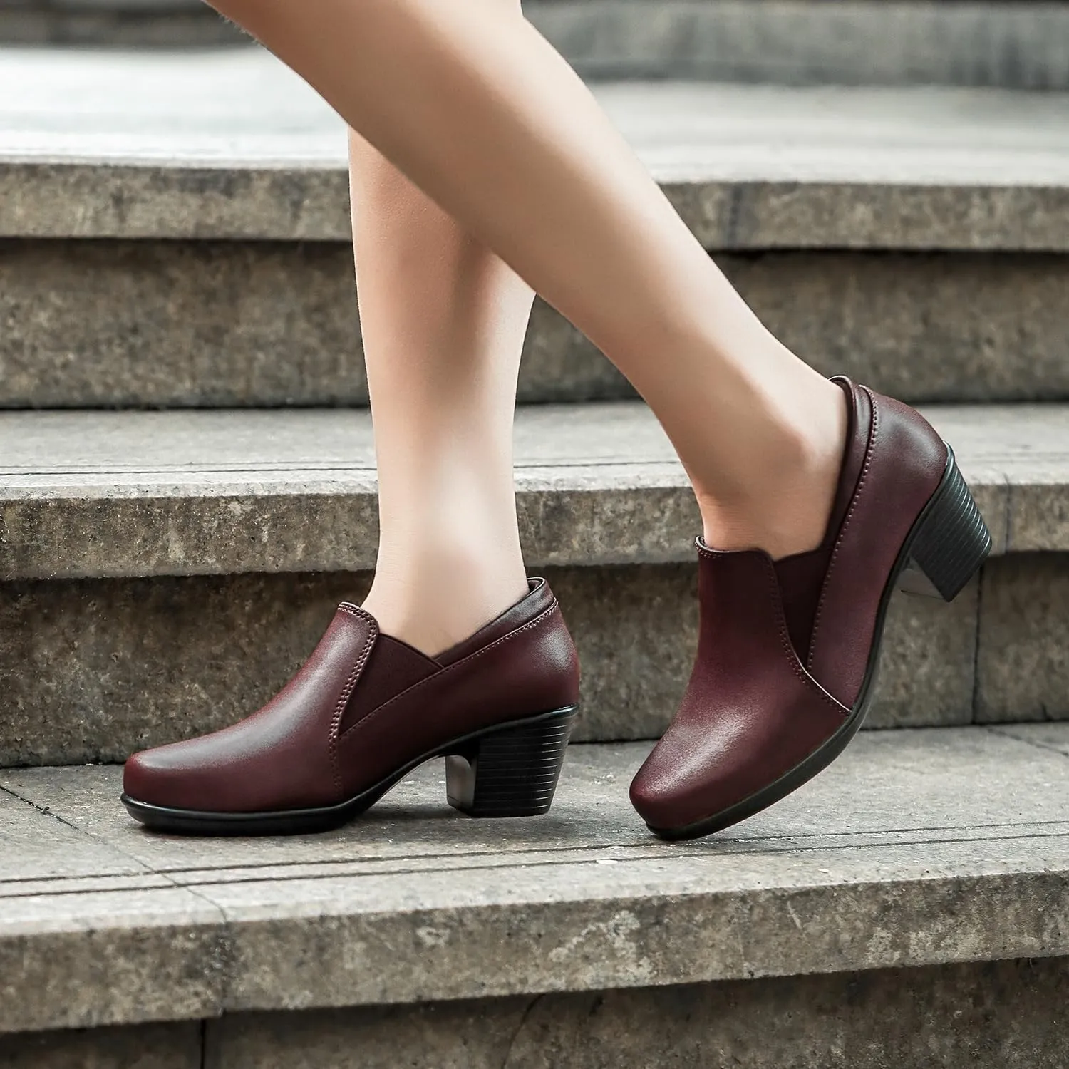 Women's Dress Shoes 2024 - Low, Comfortable Heeled Loafers with Chunky Block for Work, Casual and Office Business. Slip-on Pumps