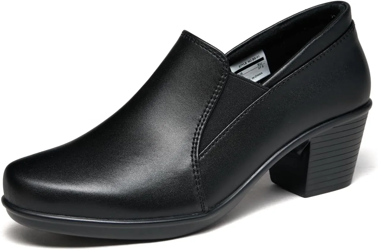 Women's Dress Shoes 2024 - Low, Comfortable Heeled Loafers with Chunky Block for Work, Casual and Office Business. Slip-on Pumps
