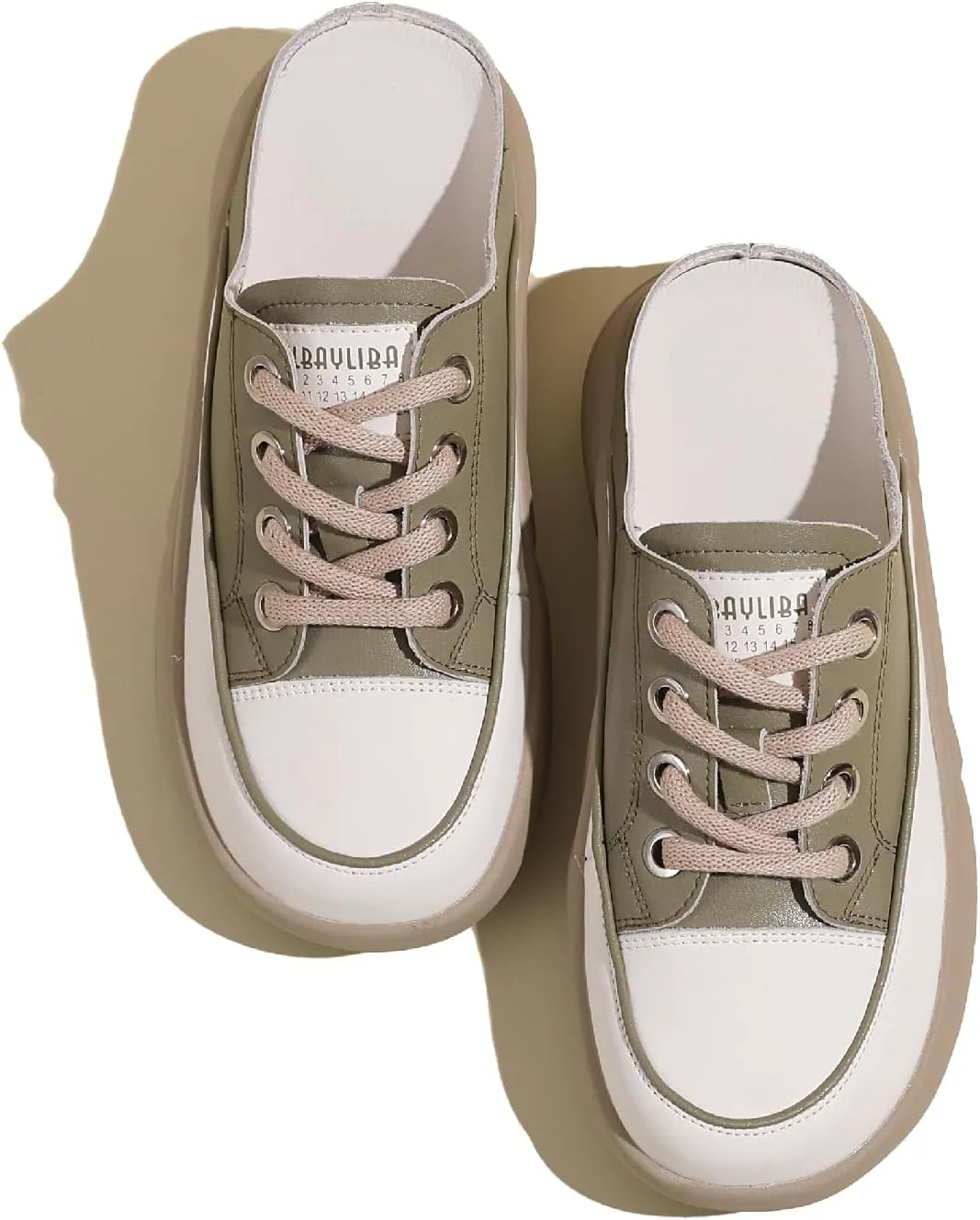Women's Genuine Leather Closed Toe Slip-On Clog Shoes Comfort Round Toe Lace Up Casual Increase Height Mules Wear-Resistant Platform Summer Outdoor Walking Sneakers