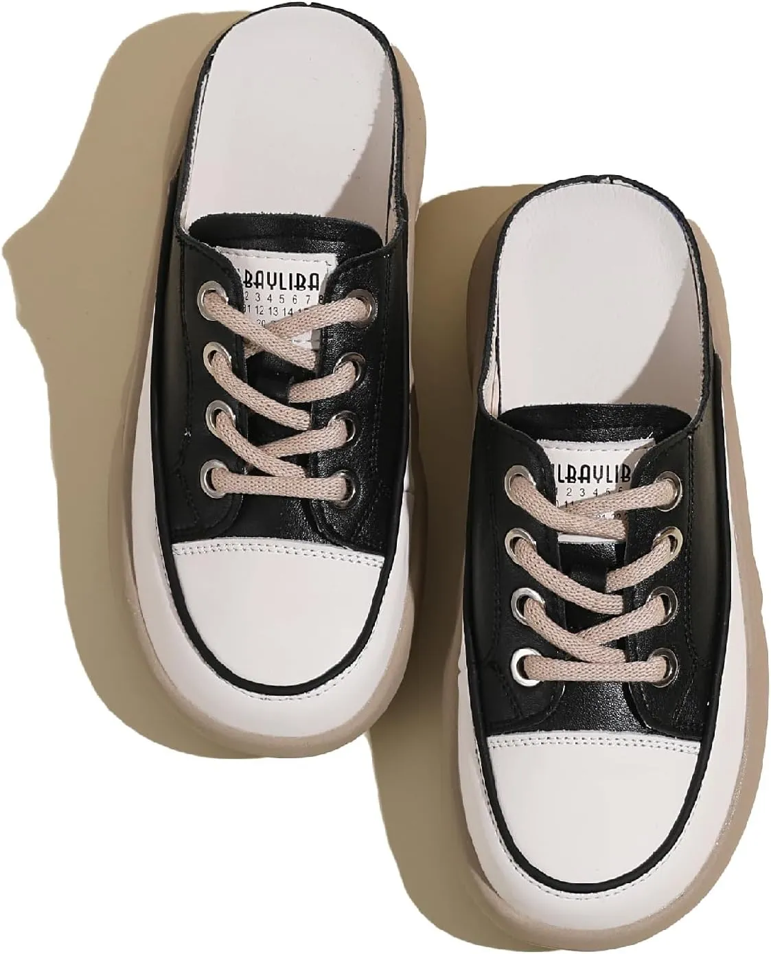 Women's Genuine Leather Closed Toe Slip-On Clog Shoes Comfort Round Toe Lace Up Casual Increase Height Mules Wear-Resistant Platform Summer Outdoor Walking Sneakers