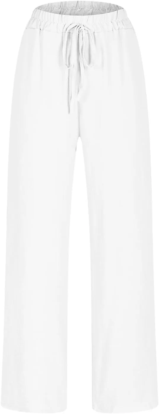 Women's High Waist Elastic Waist Lounge Pant Solid Color Cotton Linen Casual Pant Lightweight Thin Beach Trousers