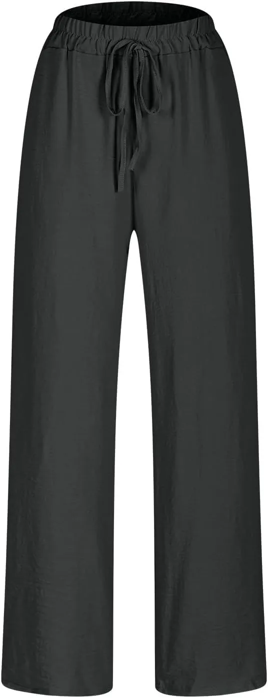 Women's High Waist Elastic Waist Lounge Pant Solid Color Cotton Linen Casual Pant Lightweight Thin Beach Trousers