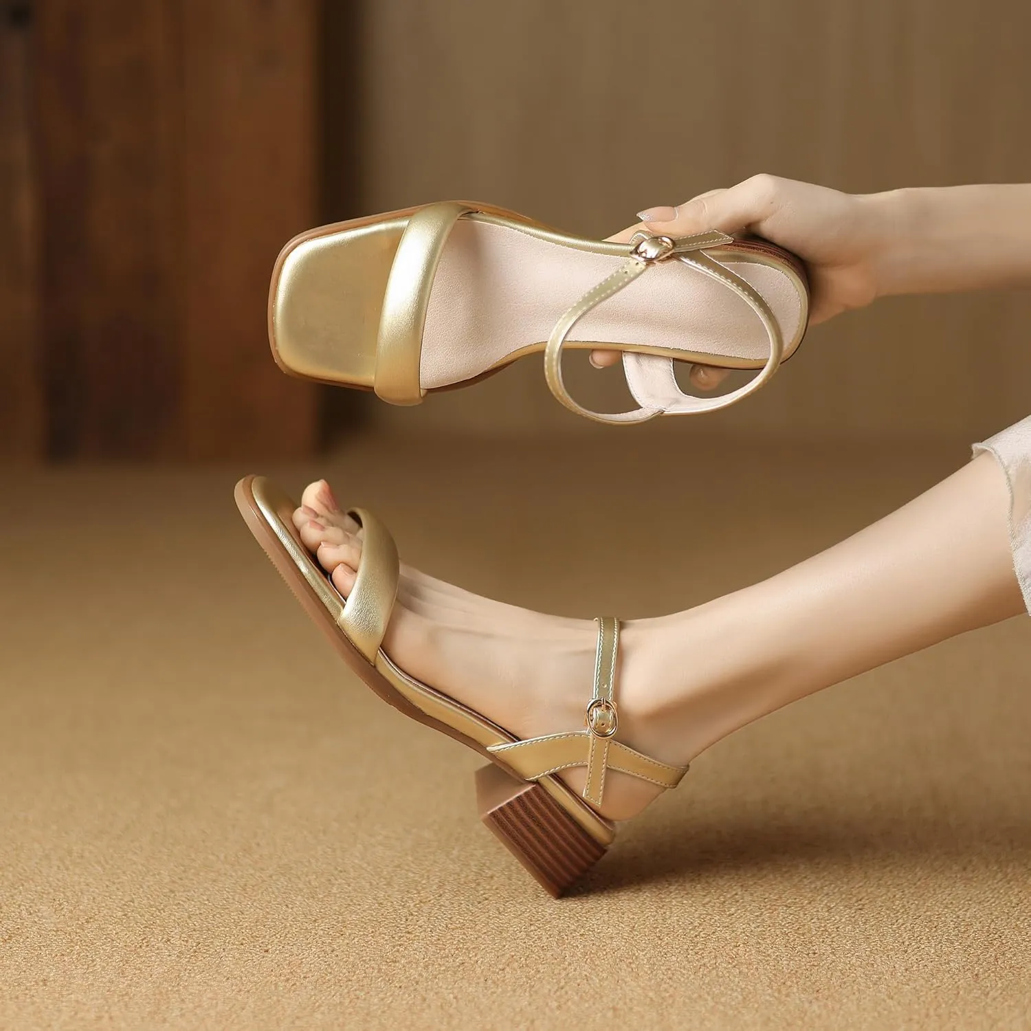 Women's JS233 Light Weight Slip Resistant Solid Pu Flats Sandals