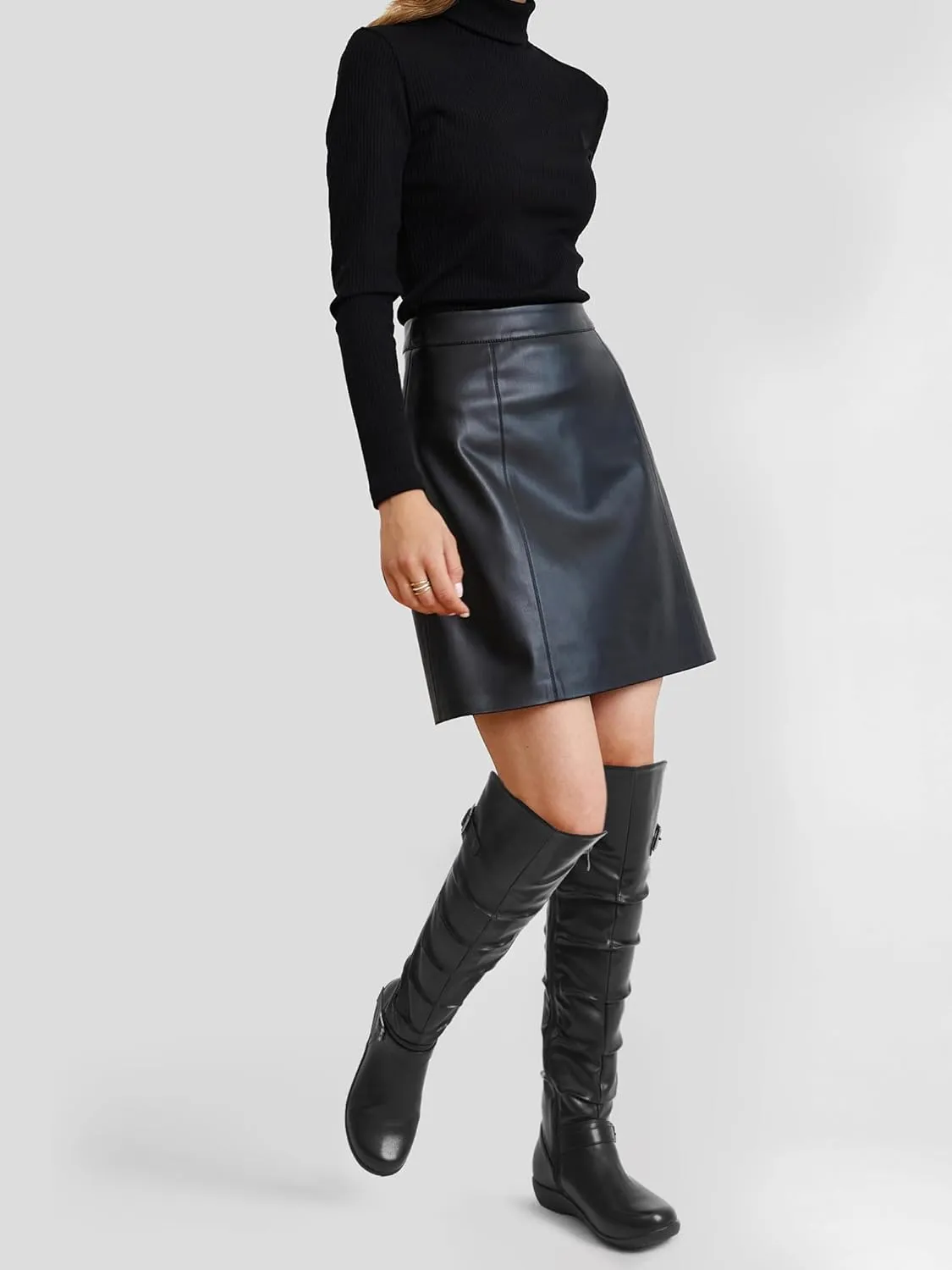 Women's Knee High Slouchy Boots Flat Tall Boots for Women Pull On Fall Boots with Side Zipper