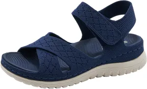 Women's Knitted Mesh Platform Walking Sandals with Arch Support Adjustable Hook and Loop Open Toe Breathable Soft Sole Mam Sandals Lightweight Non-Slip Casual Beach Sandals
